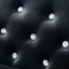 59.4 Inch Wide Black Velvet Sofa with Jeweled buttons,Square Arm ,2 Pillows - Grand Goldman Shop