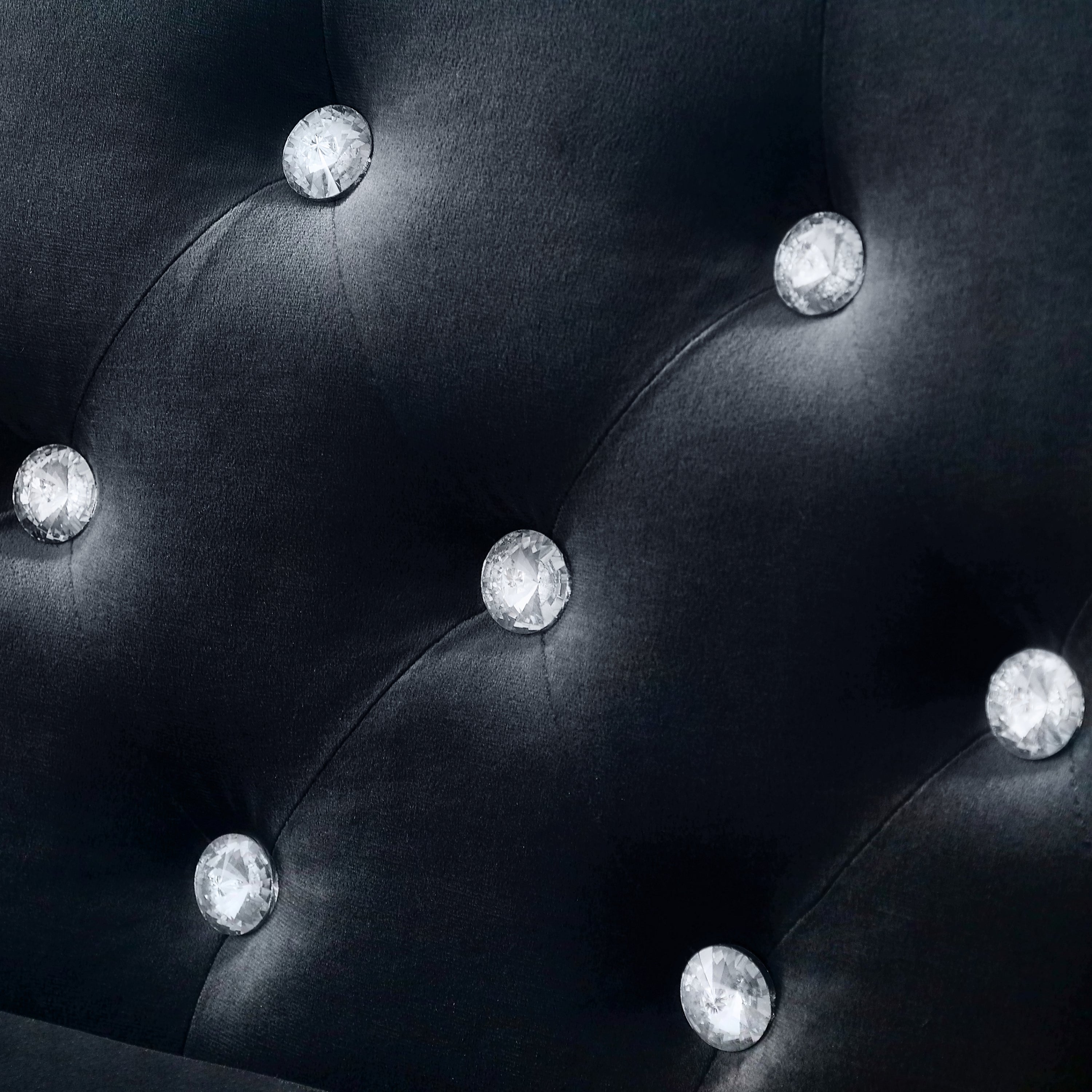 59.4 Inch Wide Black Velvet Sofa with Jeweled buttons,Square Arm ,2 Pillows - Grand Goldman Shop