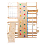 All-in-One 10-in-1 Indoor Climbing Set - Featuring a Rock Climbing Wall, Wooden Swings, Gymnastic Rings, Rope Ladders, and St