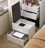 ( 48CM ) 3 in 1 Vanity Desk with Plip Top Mirror, Small Make Up Vanity Set with Visible Glass Desktop, Compact Makeup Vanity with 3 Drawers, Dressing Table for Bedroom ( WHITE COLOR ) - Grand Goldman Shop
