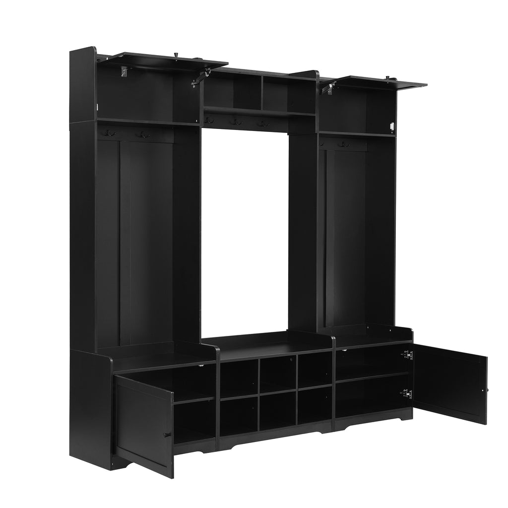 VIBE HAUS 79.1''Wide Modern Hall Tree with Shoe Storage, 4-in-1 Entryway Bench with 8 Cubbies, 7 Coat Hooks & Adjustable Shelf for Hallway, living room, Black - Grand Goldman Shop