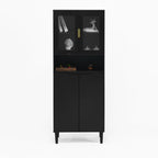 Tempered Glass Door Tall Storage Bookcase with adjustable board, 4 doors MDF painting finished cabinet, Black, Living room Bedroom storage - Grand Goldman Shop