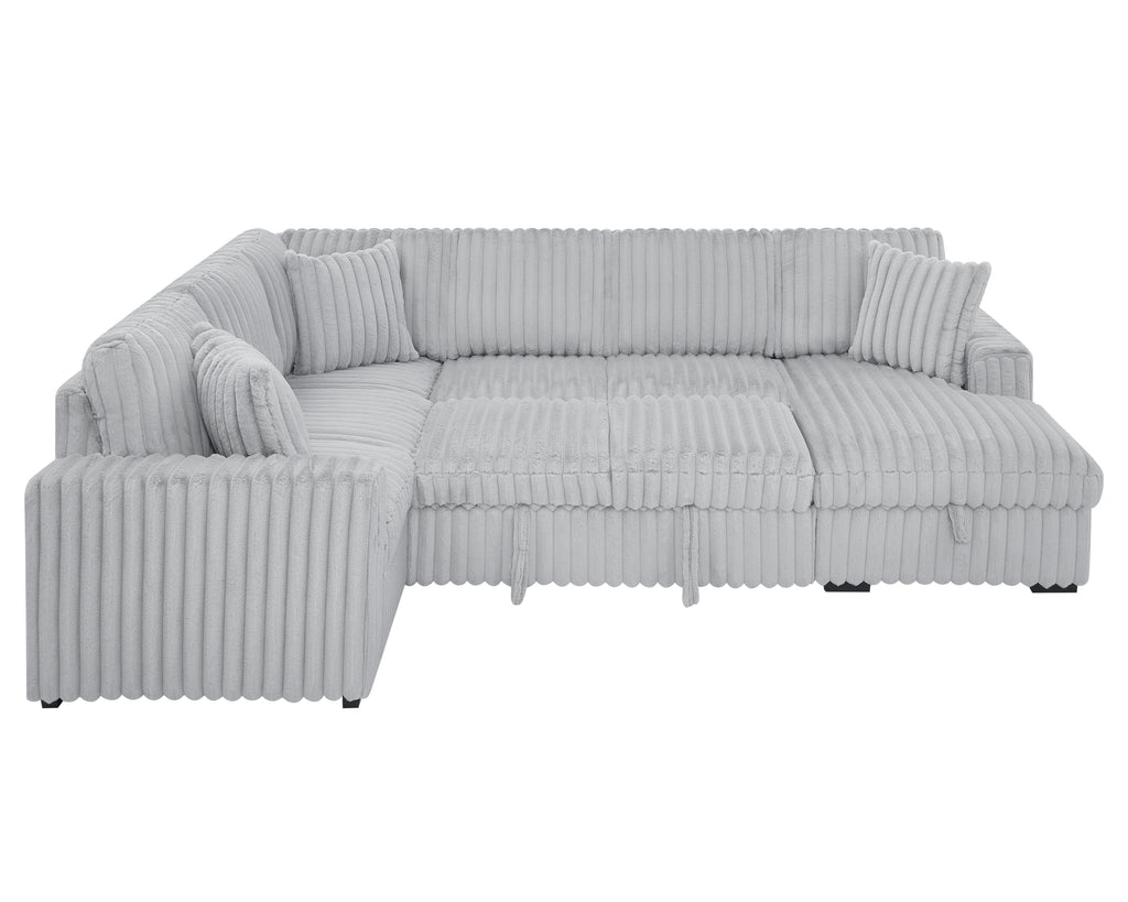 122 Inch Pull Out Couch, Rabbit plush Fabric Sofa Bed with USB Ports & Comfy Upholstered, Oversized U Shape Sectional Sleeper Sofa Bed with Storage Chaise, Grey - Grand Goldman Shop
