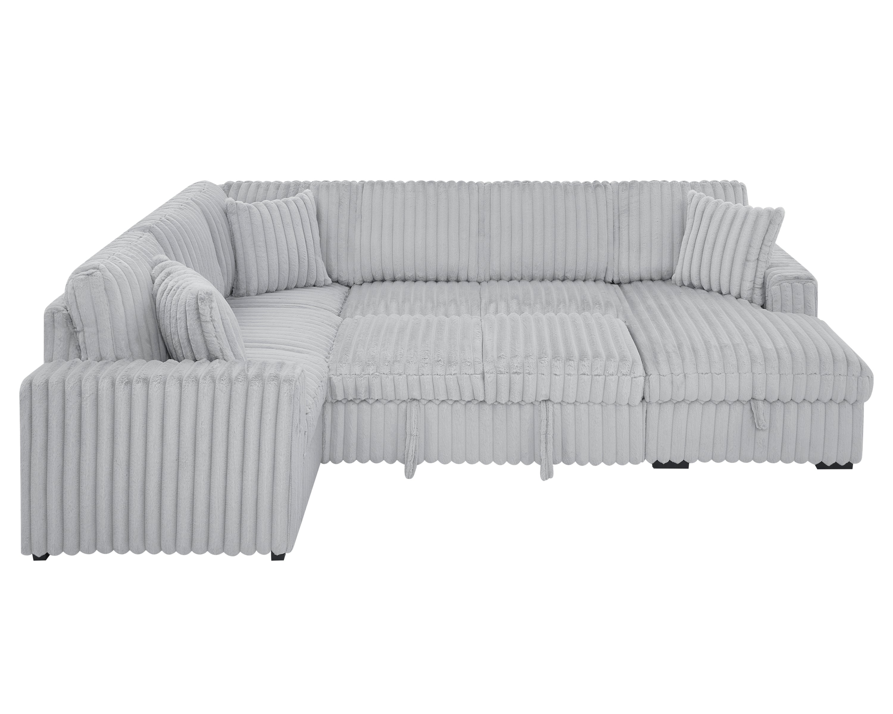 122 Inch Pull Out Couch, Rabbit plush Fabric Sofa Bed with USB Ports & Comfy Upholstered, Oversized U Shape Sectional Sleeper Sofa Bed with Storage Chaise, Grey - Grand Goldman Shop