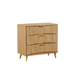 Fluted 3 Drawer Dresser, Modern Tall Chest of Drawers with Vertical Grooved Design, Wood Storage Cabinet with Metal Handles for Bedroom Living Room, Oak. (23.6'W x 15'D x 30'H). - Grand Goldman Shop