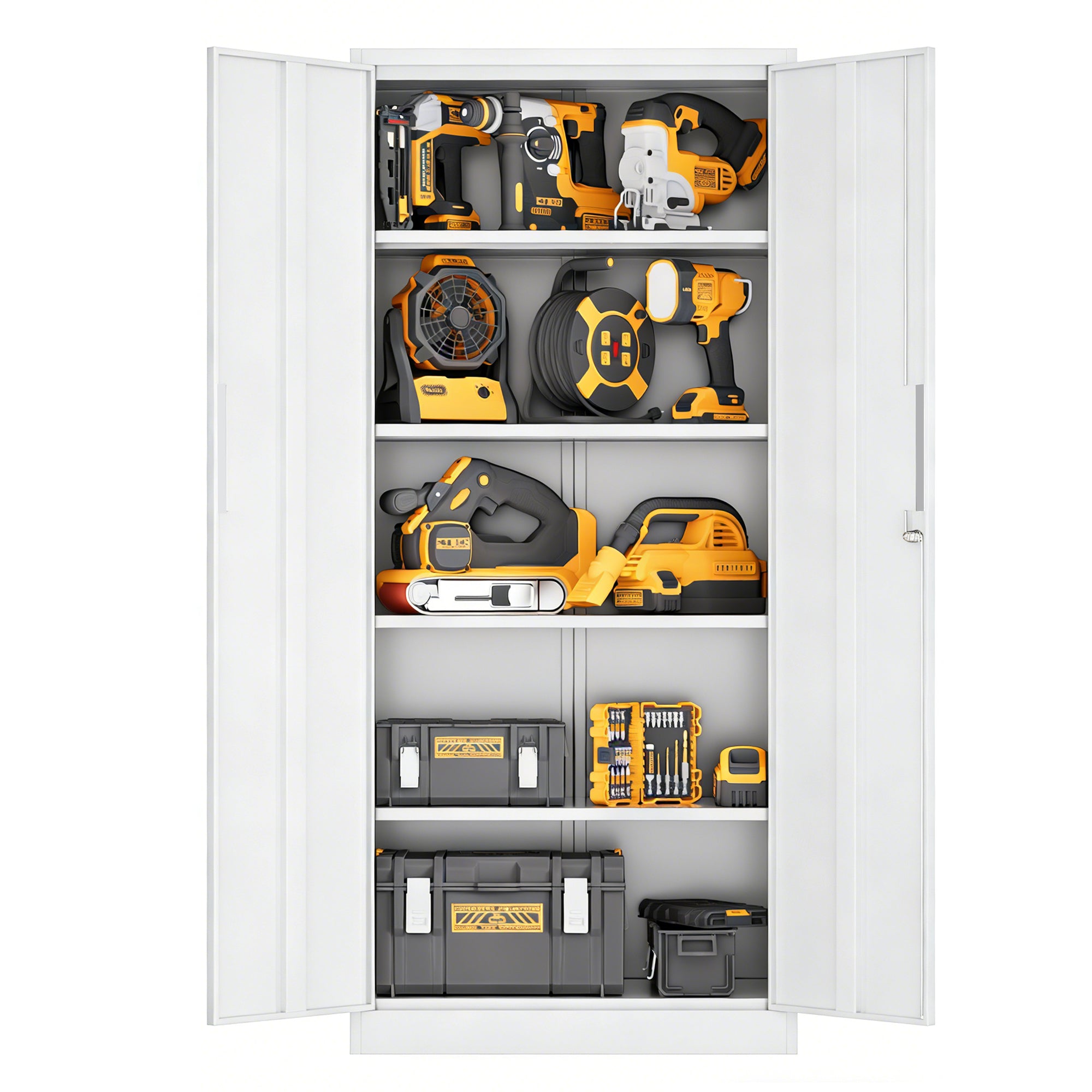 71'H Metal Garage Storage Cabinet, White Tool Steel Locking Cabinet with Doors and 4 Adjustable Shelves, Tall Cabinets for Ga