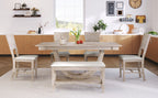TOPMAX Modern Style Natural Wood 6-Piece Dining Table Set with Bench and Chairs, Upholstered Seats, Rubberwood Frame - Grand Goldman Shop