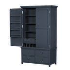 [Assembly&Show Video Available] TOPMAX Freestanding Large Kitchen Pantry Wooden Kitchen Storage Cabinet Cupboard with 8 Door Shelves,3 Adjustable Shelves,7 Drawers& 8 Wine Racks, Gray - Grand Goldman Shop