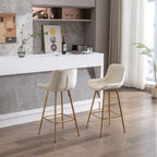 26 Inch Set of 2 Bar Stools,with Chrome Footrest Velvet Fabric Counter Stool Golden Leg Simple Bar Stool,CREAM - Grand Goldman Shop