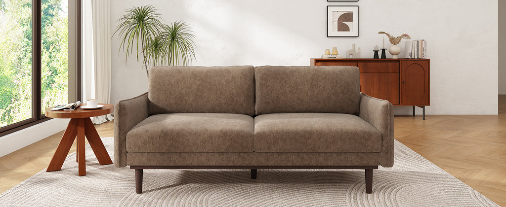 Modern Style Loveseat Sofa 75.75' with Spacious Seating, Brown Chenille Upholstery, Rubber Wood Legs, 2-Seater Couch - Grand Goldman Shop