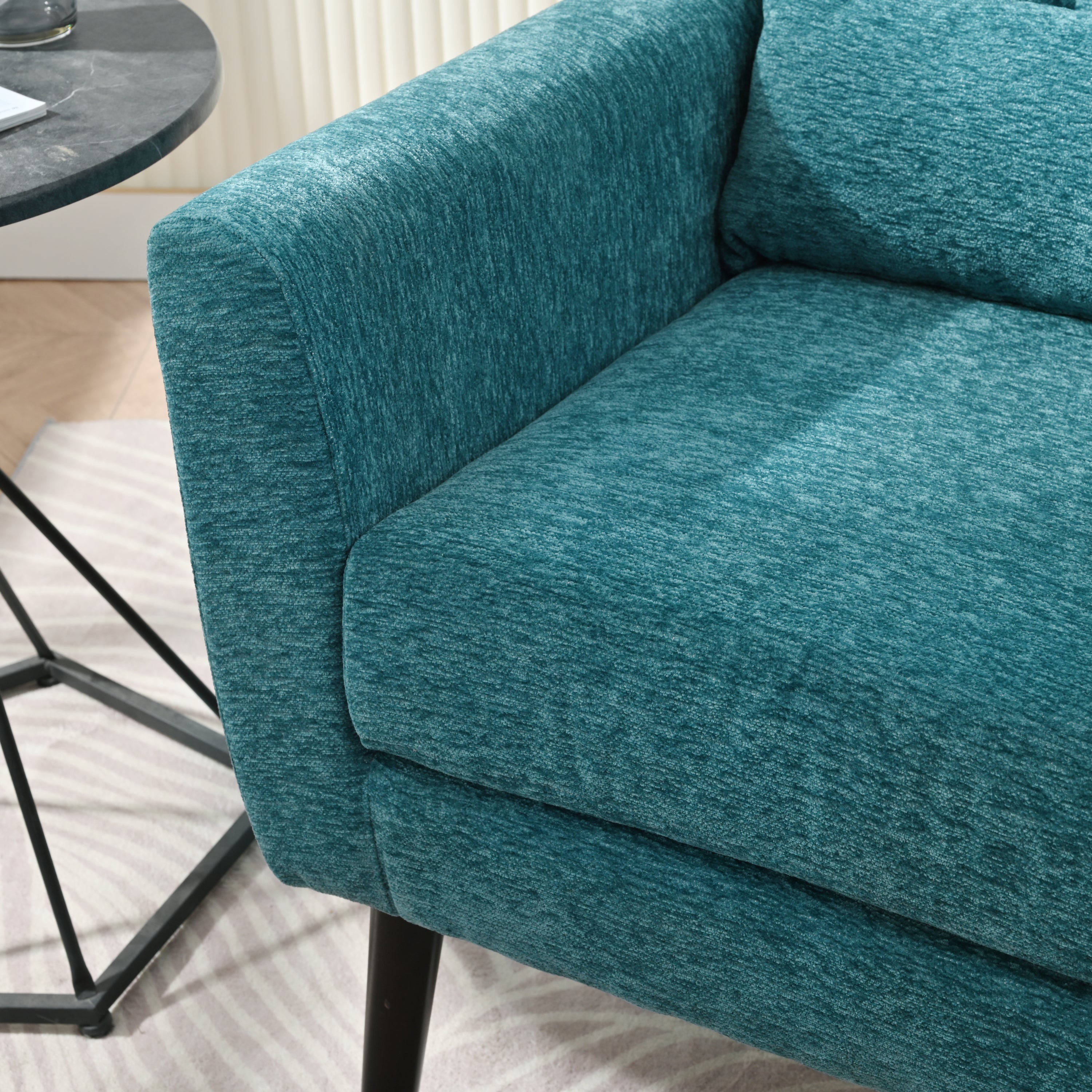 Modern Accent Chair Upholstered Foam Filled Living Room Chairs Comfy Reading Chair Mid Century Modern Chair with Chenille Fabric Lounge Arm Chairs Armchair for Living Room Bedroom (Teal) - Grand Goldman Shop