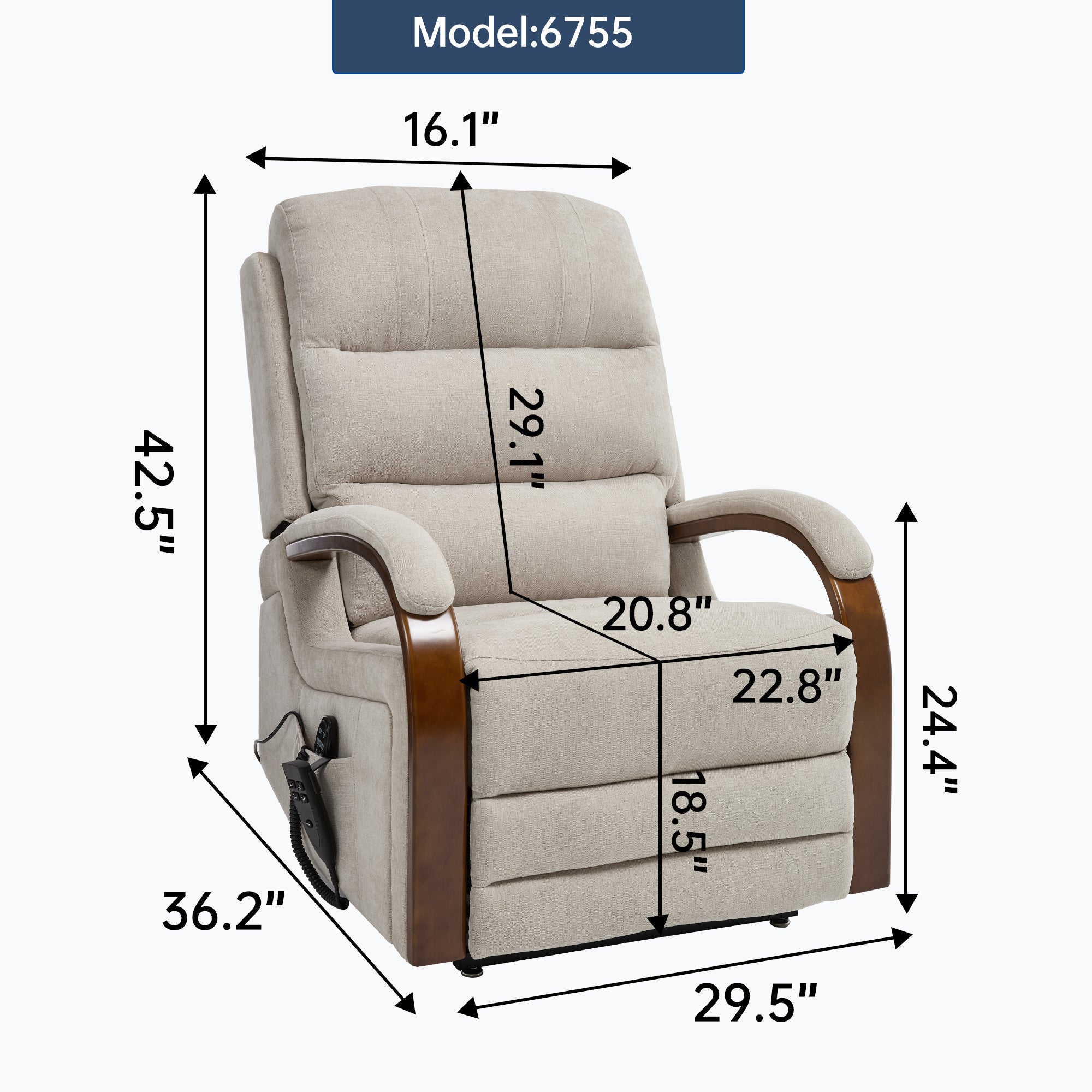 Power Beige Chenille Lift Recliner Chair Dual Motor Infinite Position Up to 350 LBS with Solid Wood Armrests, Heat Massage and Heavy Duty Motion Mechanism - Grand Goldman Shop