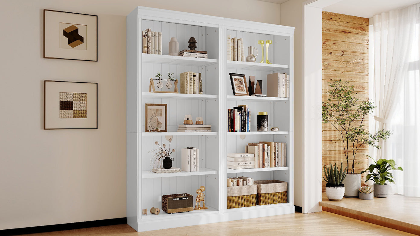 83' Tall Wood Bookcase Suite ,5-Tier Home Decor Bookshelves Suite with Adjustable Shelves,Storage Organizer for CDs/Books/Mov