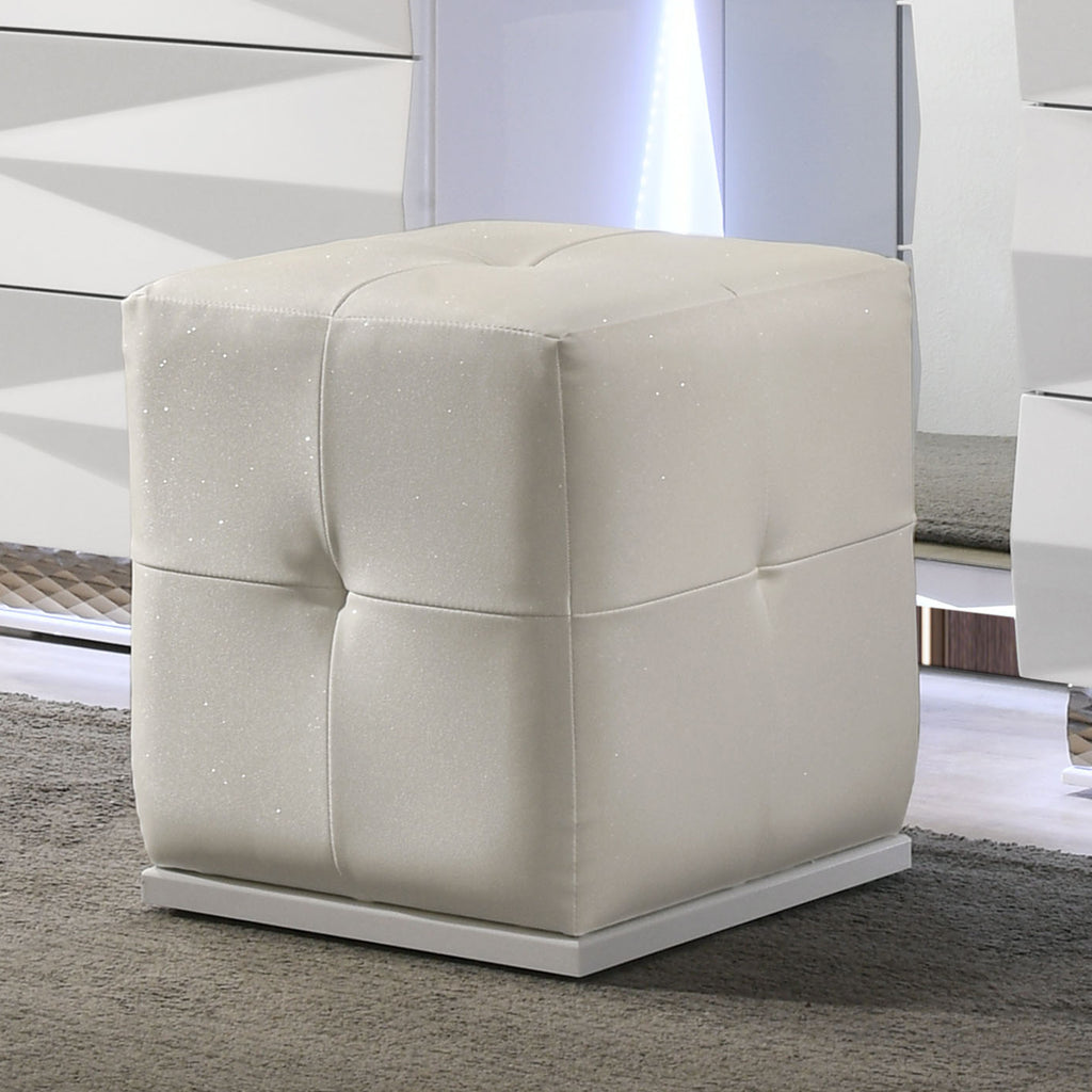 White Vanity Stool Tufting Rubberwood Contemporary Style 1pc Stool - Grand Goldman Shop
