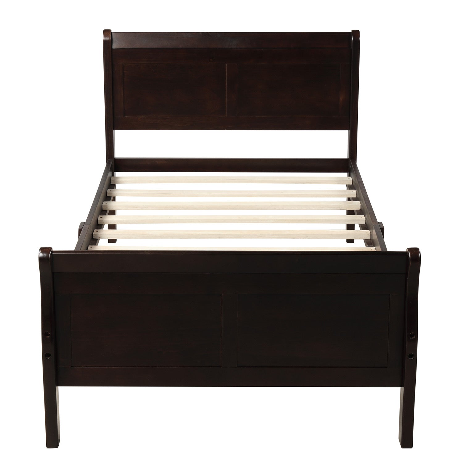 Minimalist Wood Platform Twin Bed Frame with Headboard and Footboard in Espresso - Grand Goldman Shop
