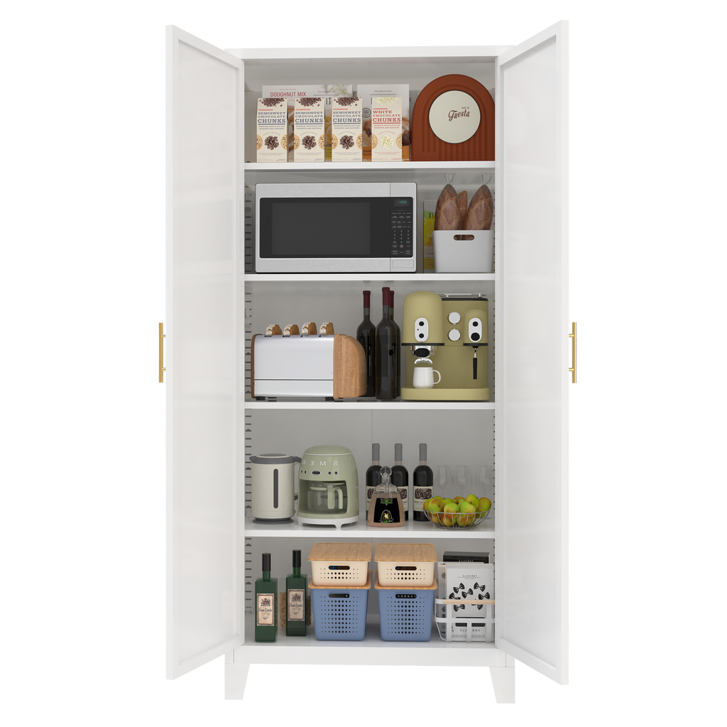 71'' 2 Shapely Doors Cabinet, Metal Storage Cabinet with Doors and Adjustable Shelves, for Bedroom, Living Room, Kitchen (White) - Grand Goldman Shop