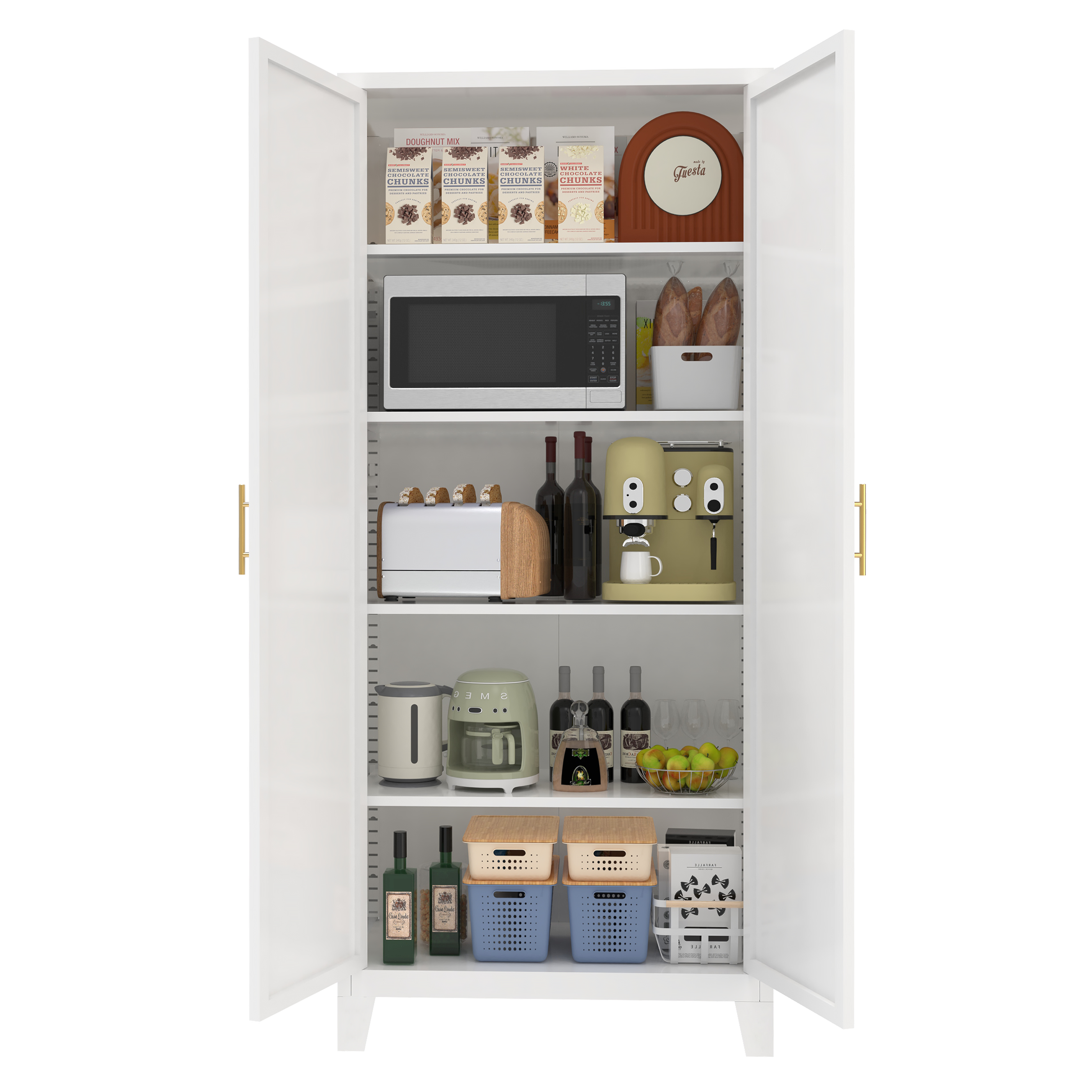 71'' 2 Shapely Doors Cabinet, Metal Storage Cabinet with Doors and Adjustable Shelves, for Bedroom, Living Room, Kitchen (White) - Grand Goldman Shop
