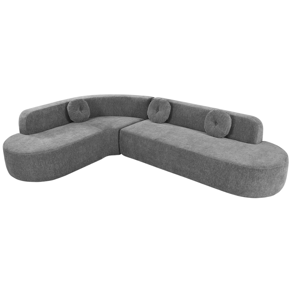 Mirod 122'' Extra Large Sectional Sofa Soft Fabric Upholstery, Elegant Curved Design with Three Round Cushions , High-Resilience Foam for Ultimate Comfort - Grand Goldman Shop