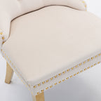 A&A Furniture,Nikki Collection Modern, High-end Tufted Solid Wood Contemporary Velvet Upholstered Dining Chair with Golden Stainless Steel Plating Legs,Nailhead Trim,Set of 2,Beige and Gold, SW1601BG - Grand Goldman Shop
