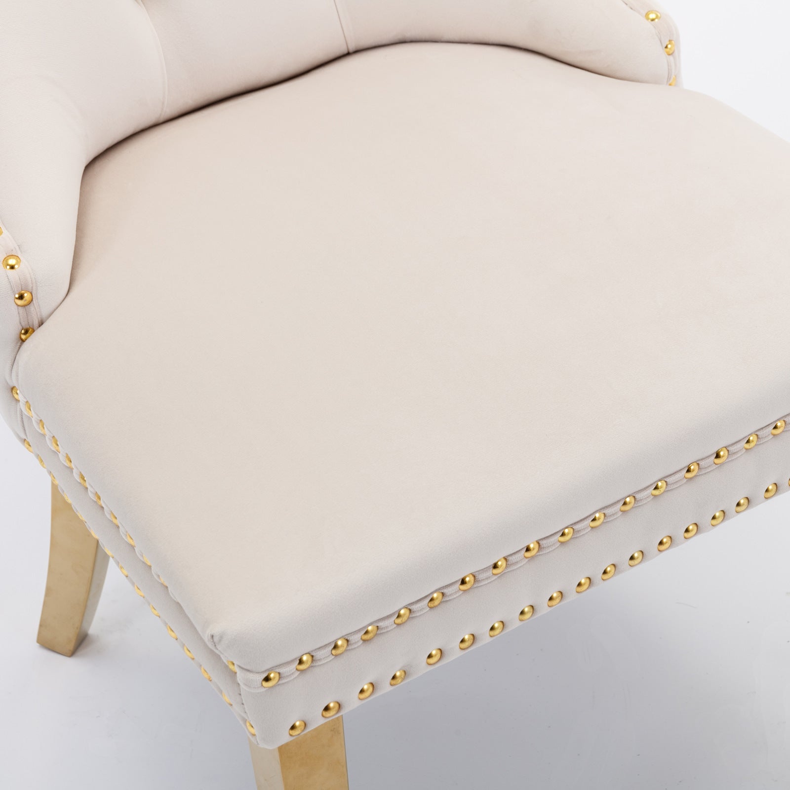 A&A Furniture,Nikki Collection Modern, High-end Tufted Solid Wood Contemporary Velvet Upholstered Dining Chair with Golden Stainless Steel Plating Legs,Nailhead Trim,Set of 2,Beige and Gold, SW1601BG - Grand Goldman Shop