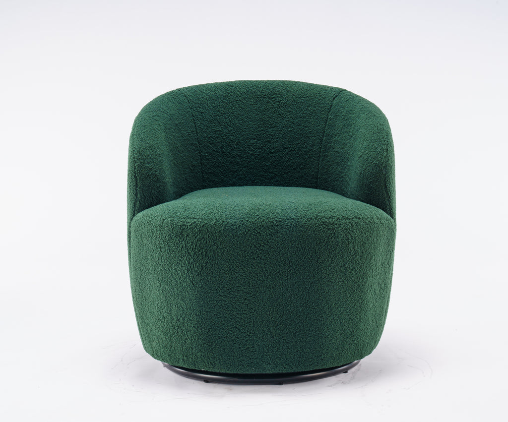 Teddy Fabric Swivel Accent Armchair Barrel Chair With Black Powder Coating Metal Ring,Dark Green - Grand Goldman Shop