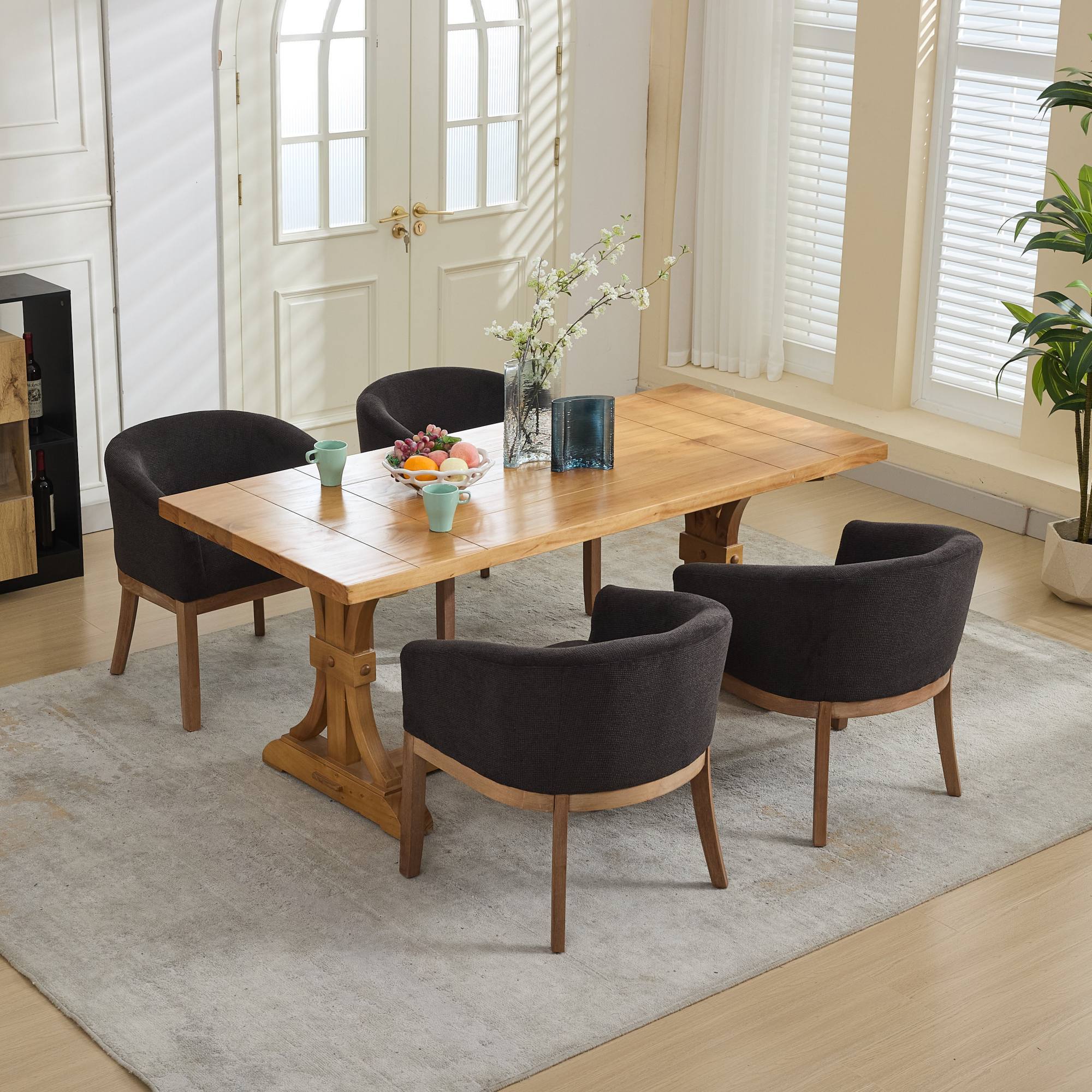 Mid Century Modern Upholstered Barrel Dining Chairs with Arms,Farmhouse Linen Kitchen & Dining Room Chairs with Natural Hardwood Frame, 19' W Accent Chairs,Single Pack,Charcoal Gray,SW1891BK - Grand Goldman Shop
