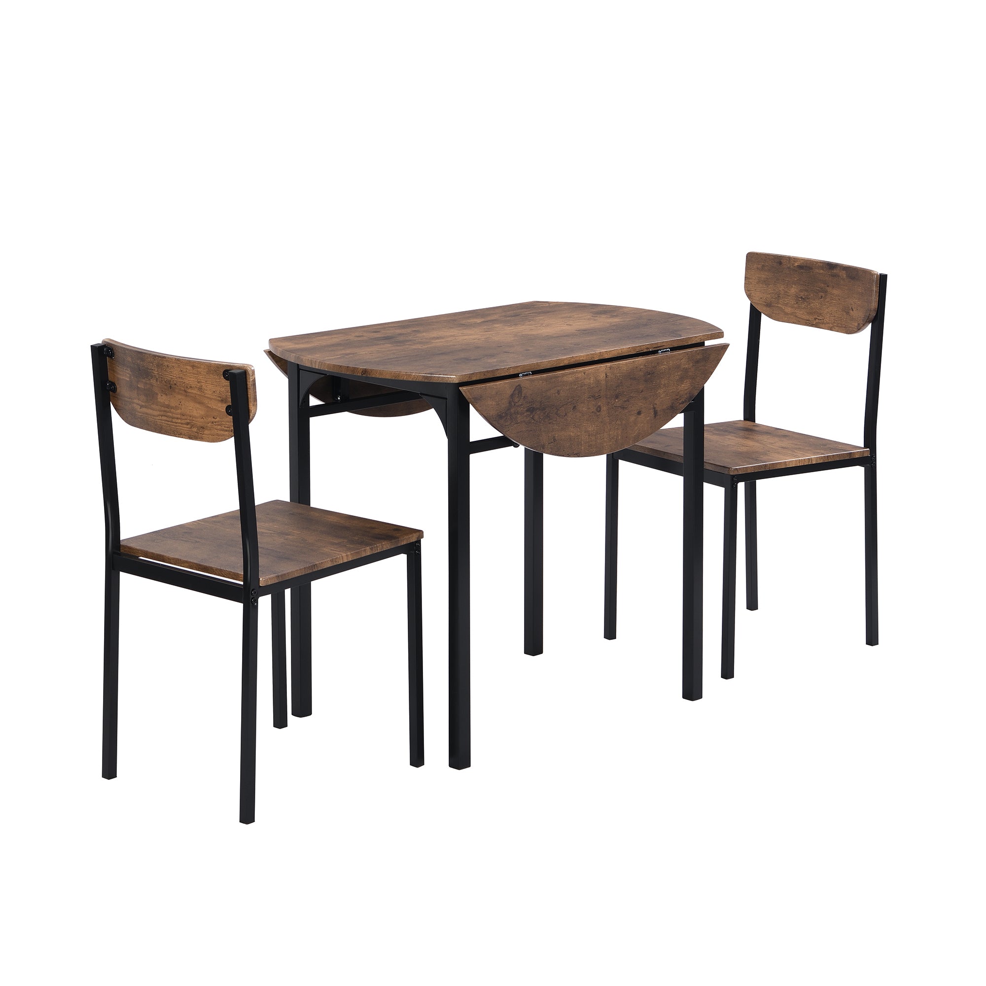 TOPMAX Modern 3-Piece Round Dining Table Set with Drop Leaf and 2 Chairs for Small Places,Black Frame+Rustic Brown Finish - Grand Goldman Shop