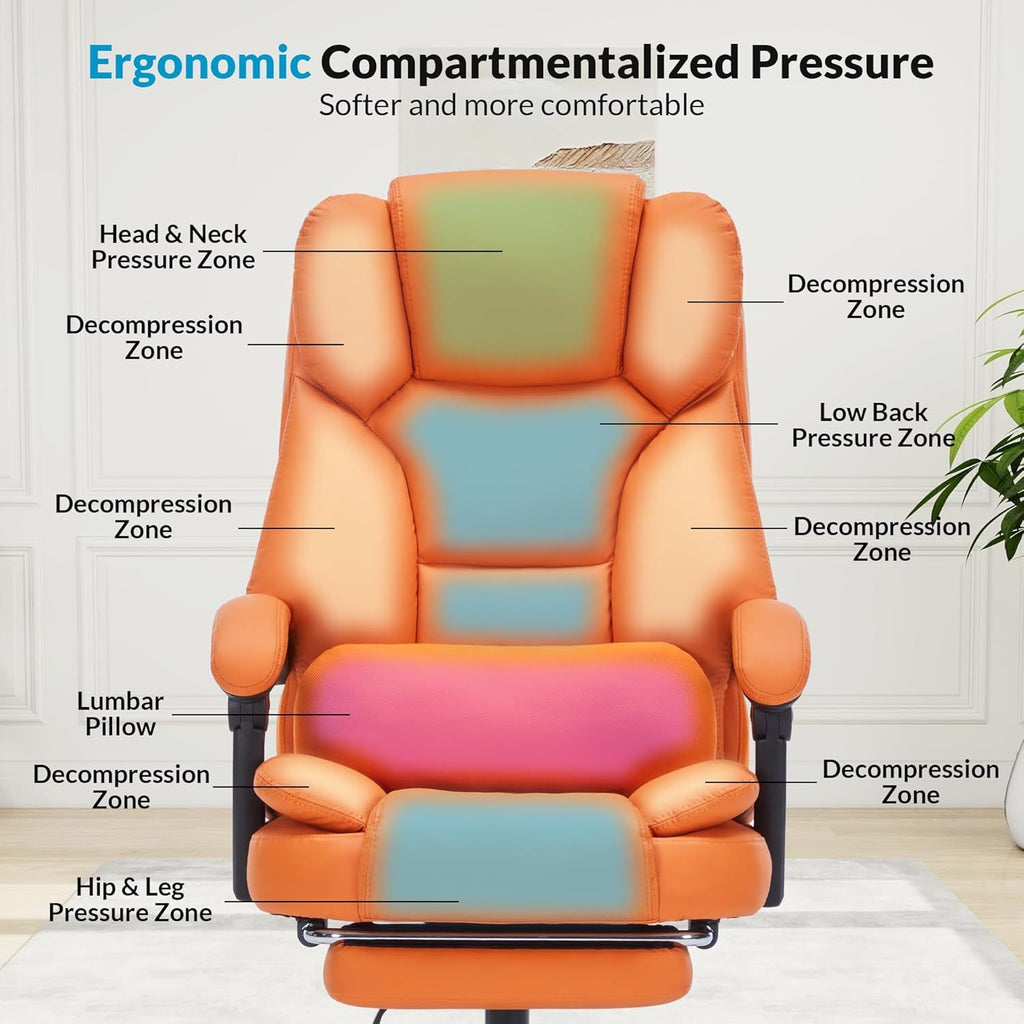 Office Chair with Foot Rest, Executive Office Chair with Arms, Reclining Computer Chair with Wheels and Lumbar Support, PU Le