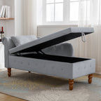 Grey Chaise Lounge Indoor, Velvet Lounge Chair for Bedroom with Storage & Pillow, Modern Upholstered Rolled Arm Chase Lounge for Sleeping with Nailhead Trim for Living Room Bedroom Office - Grand Goldman Shop
