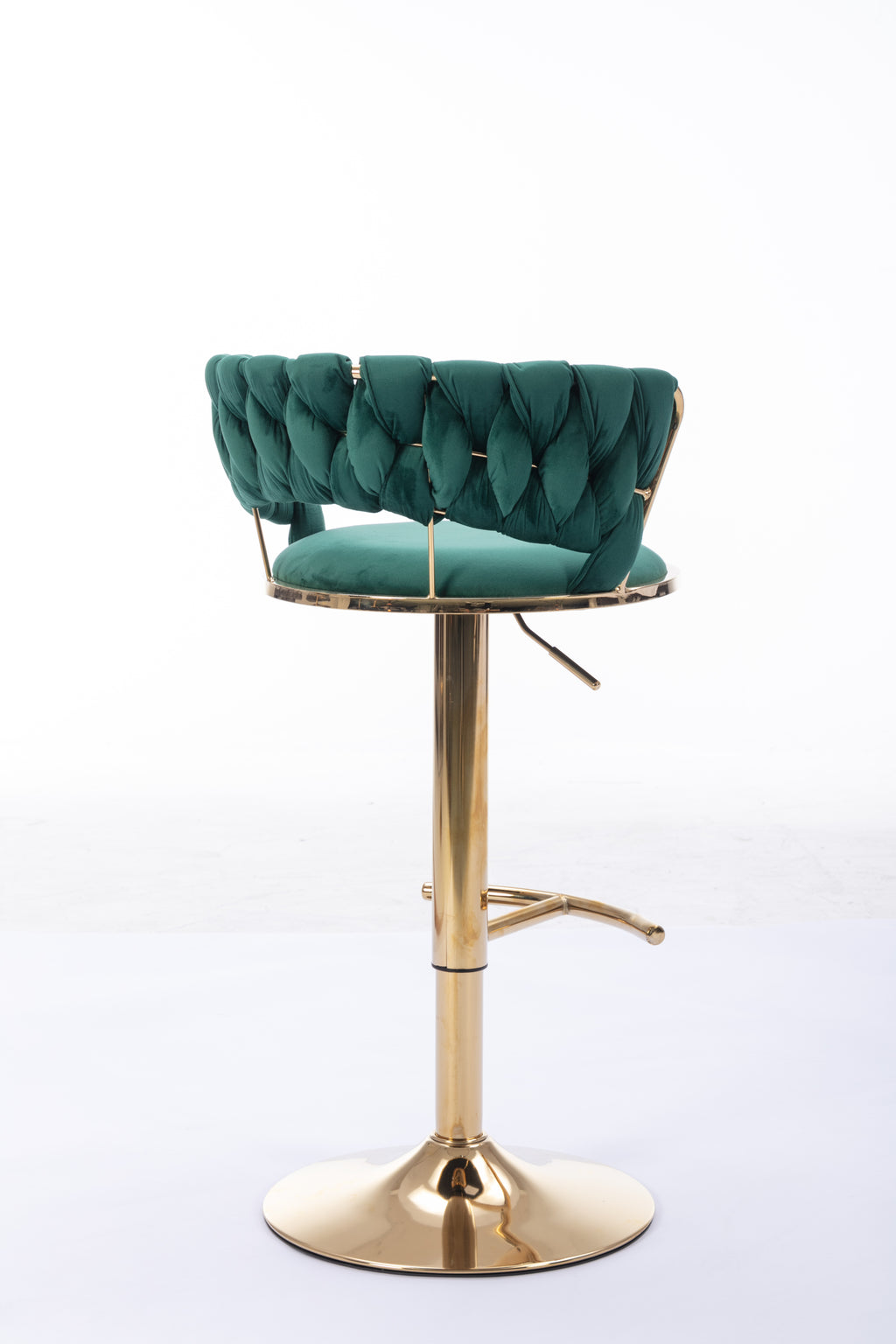 Set of 2  Bar Stools,with Chrome Footrest and Base Swivel Height Adjustable Mechanical Lifting Velvet + Golden Leg Simple Bar Stool-Green - Grand Goldman Shop