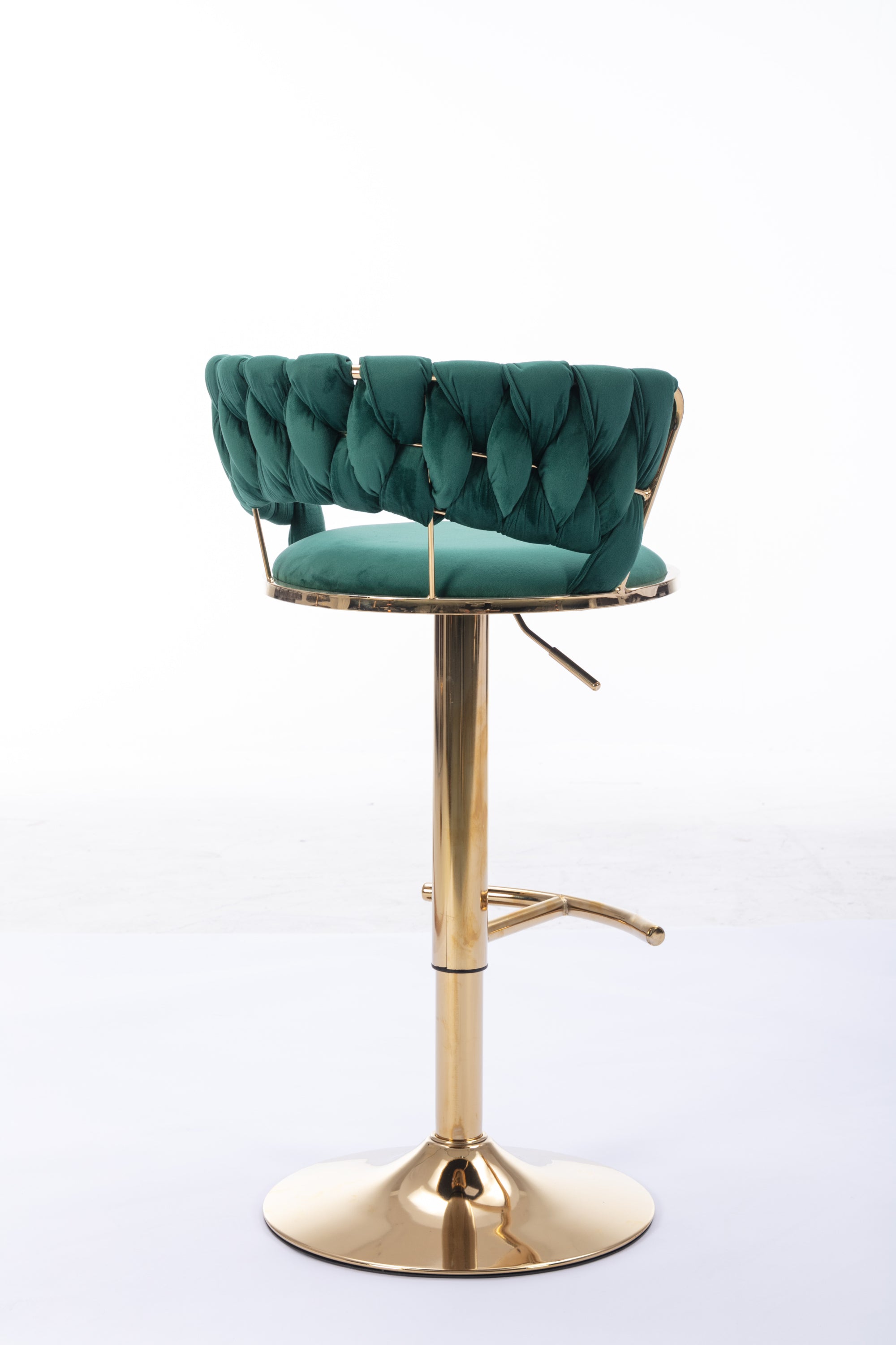Set of 2  Bar Stools,with Chrome Footrest and Base Swivel Height Adjustable Mechanical Lifting Velvet + Golden Leg Simple Bar Stool-Green - Grand Goldman Shop