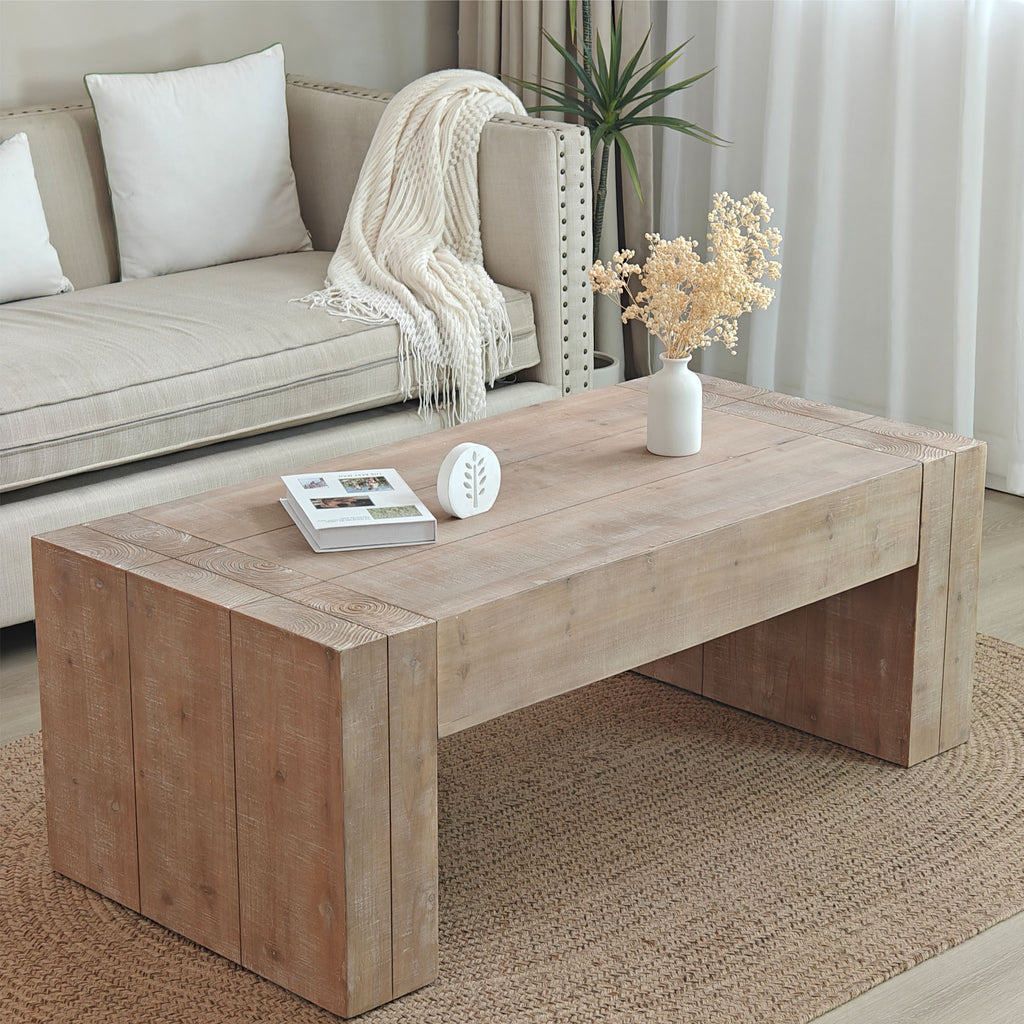 Rustic Wood Coffee Table, 49in Modern Farmhouse Rectangular Table for Living Room - Grand Goldman Shop