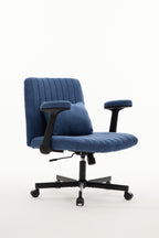Modern Linen Blue Criss Cross Armrest Office Chair with Foldable Design, Soft Velvet Fabric, 36.6-Inch Height - Grand Goldman