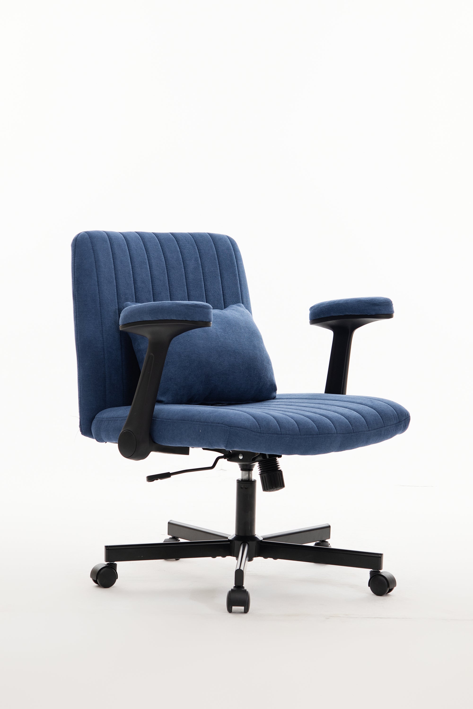 Modern Linen Blue Criss Cross Armrest Office Chair with Foldable Design, Soft Velvet Fabric, 36.6-Inch Height - Grand Goldman