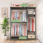 Heavy Duty Freestanding Clothes Rack, with 6 Adjustable Wire Shelves and 3 Garment Rails,Black Metal - Grand Goldman Shop