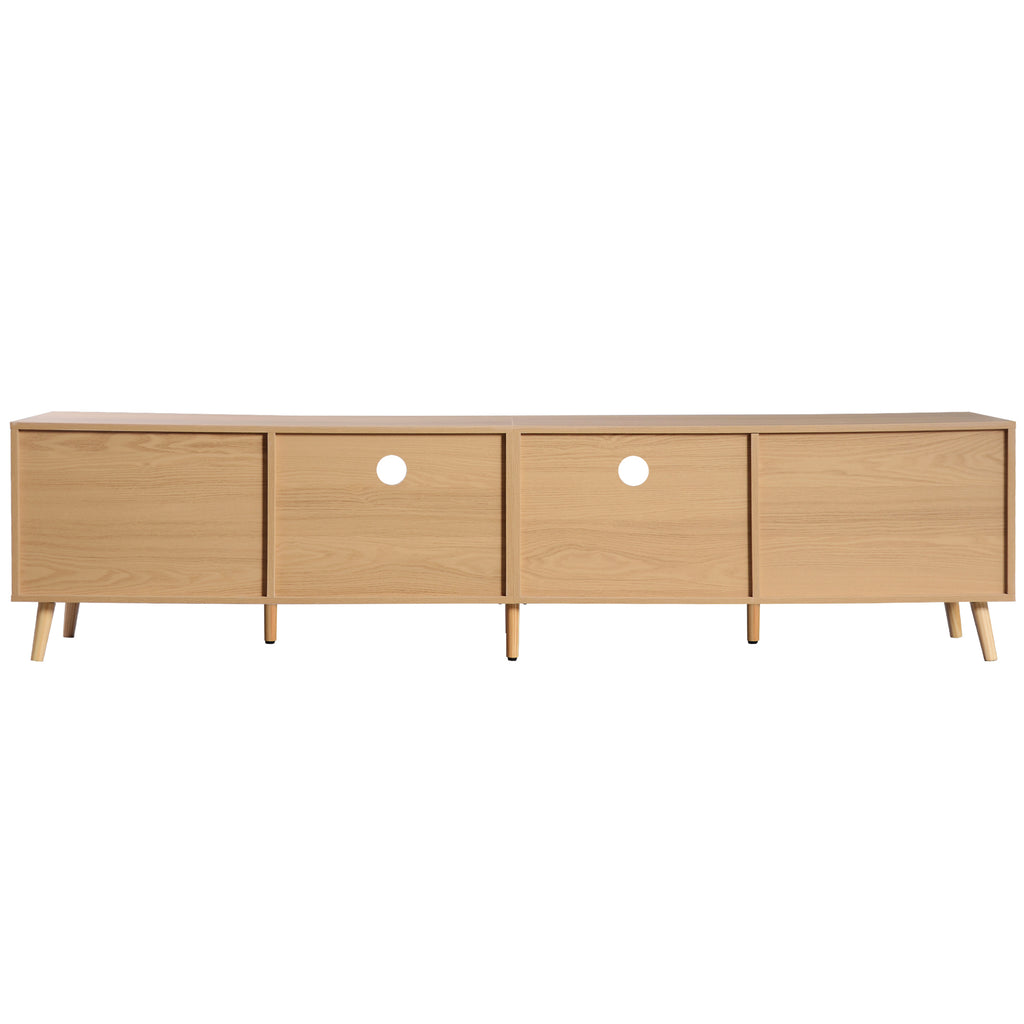 Modern Farmhouse Rattan TV Stand for TVs up to 85'', Solid Wood Legs, Media Console with MDF Board, Living Room Entertainment Center in Wood Finish - Grand Goldman Shop