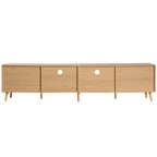 Modern Farmhouse Rattan TV Stand for TVs up to 85'', Solid Wood Legs, Media Console with MDF Board, Living Room Entertainment Center in Wood Finish - Grand Goldman Shop