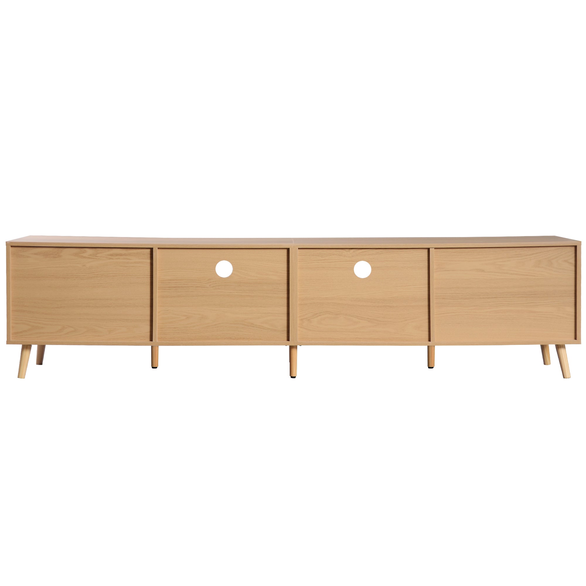 Modern Farmhouse Rattan TV Stand for TVs up to 85'', Solid Wood Legs, Media Console with MDF Board, Living Room Entertainment Center in Wood Finish - Grand Goldman Shop