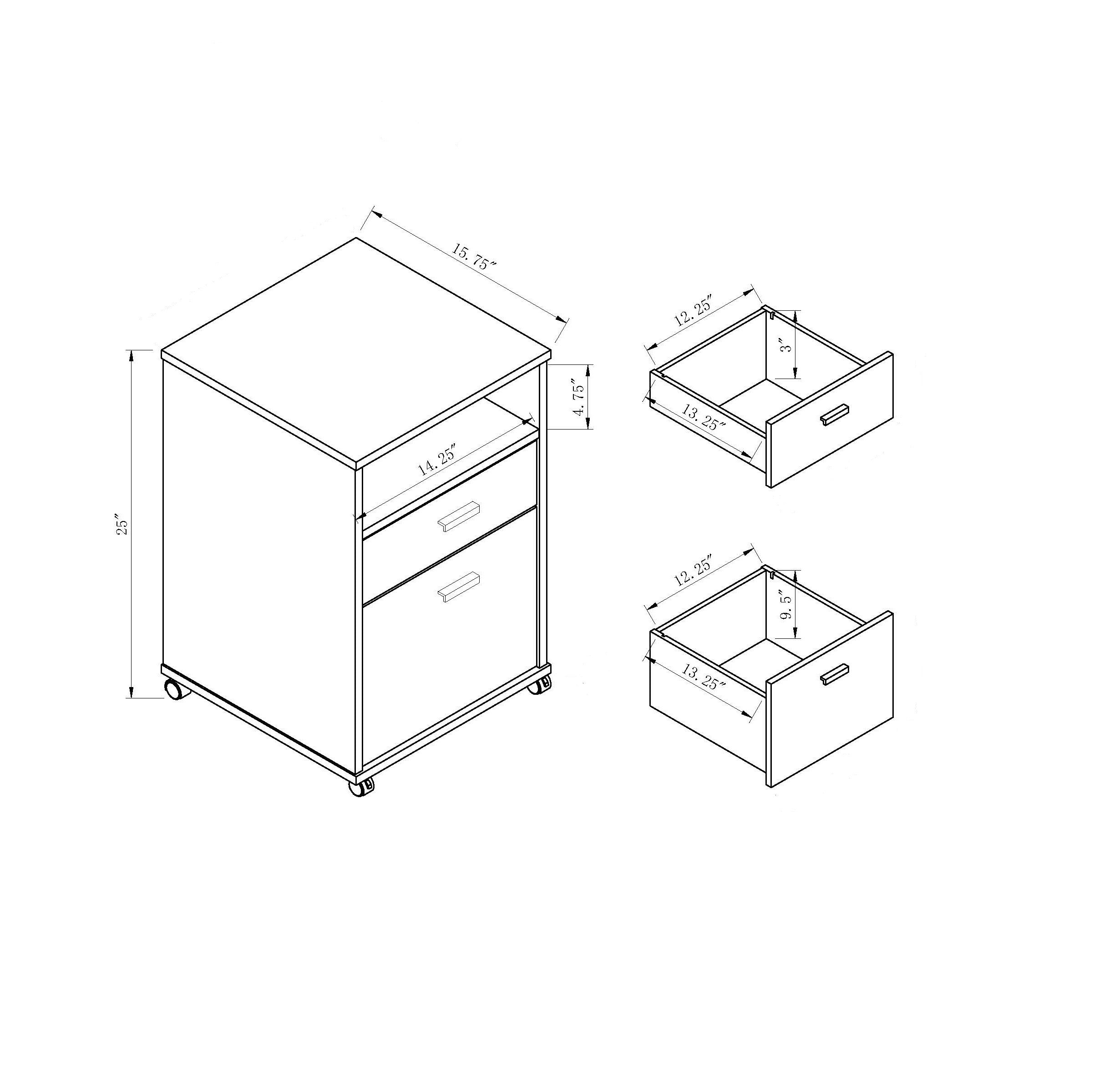 Home office desk with modesty panel and detached file cabinet on locking wheels with two drawers file drawer cubby shelf meta