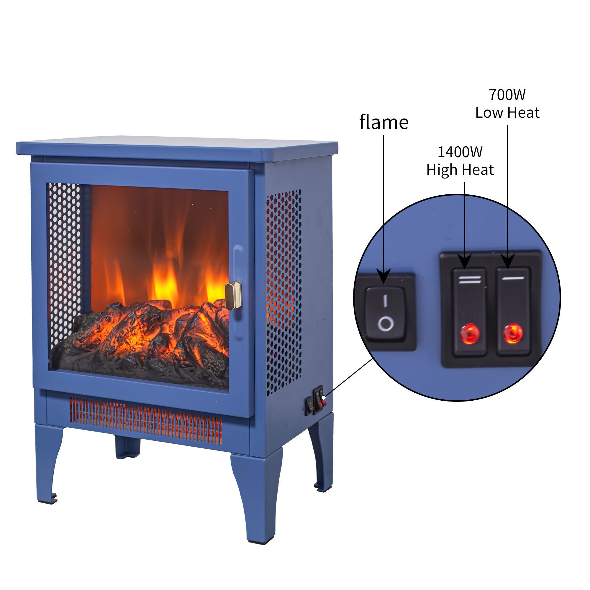 18 inch Freestanding Electric Fireplace Stove heater with 3D Flame effect,Classic Blue - Grand Goldman Shop