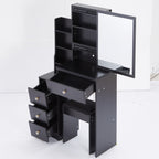 29.2' Small Space Left Bedside Cabinet Vanity Table + Cushioned Stool, Extra Large Right sliding mirror, Multi Layer High Capacity Storage, Practical Fashionable Dresser, Suitable For Small Space - Grand Goldman Shop