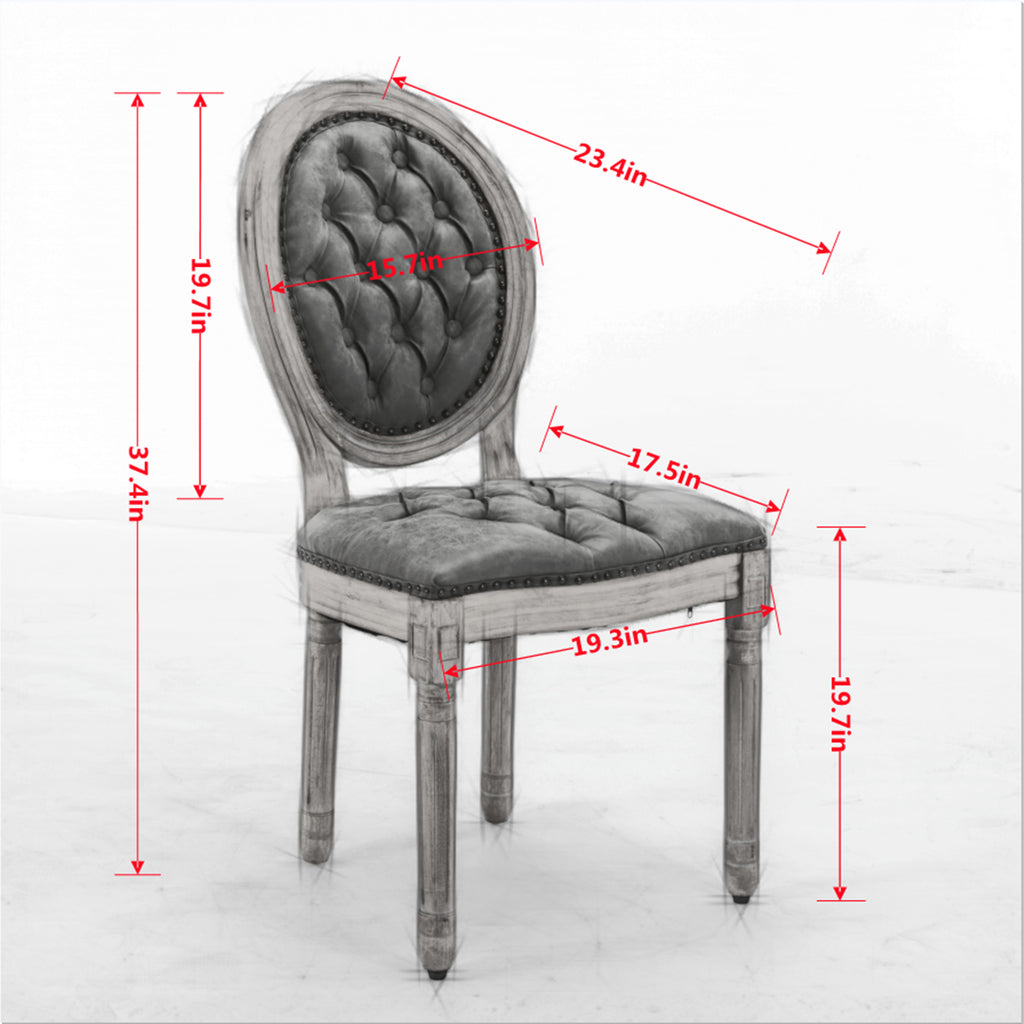French Style Solid Wood Frame Antique Painting,Hand-pulled buckle decoration PU artificial leather Dining Chair with Nailhead Trim ,Wood Legs,Set of 2,White Pine Green,SW1839WP - Grand Goldman Shop