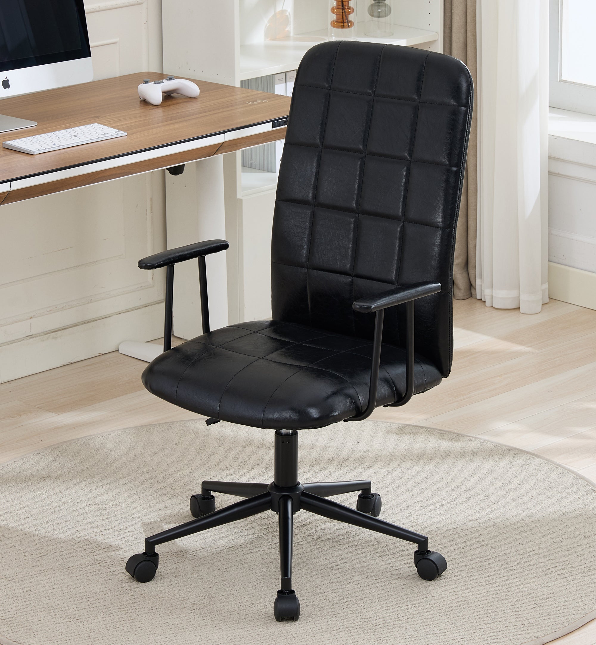 Antique black PU leather color office chair 2SETS, with armrest, high backrest,360 degree swivel , up and down adjustable gas