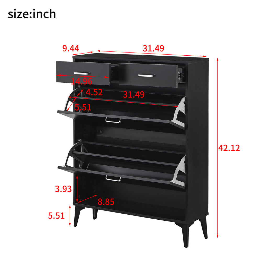 Large size Shoe Cabinet,Free Standing Tipping Bucket Shoe Rack Organizer with 2 Flip Drawers&2 Drawer,Modern Tipping Bucket for Entryway,Hallway,Bedroom-black - Grand Goldman Shop