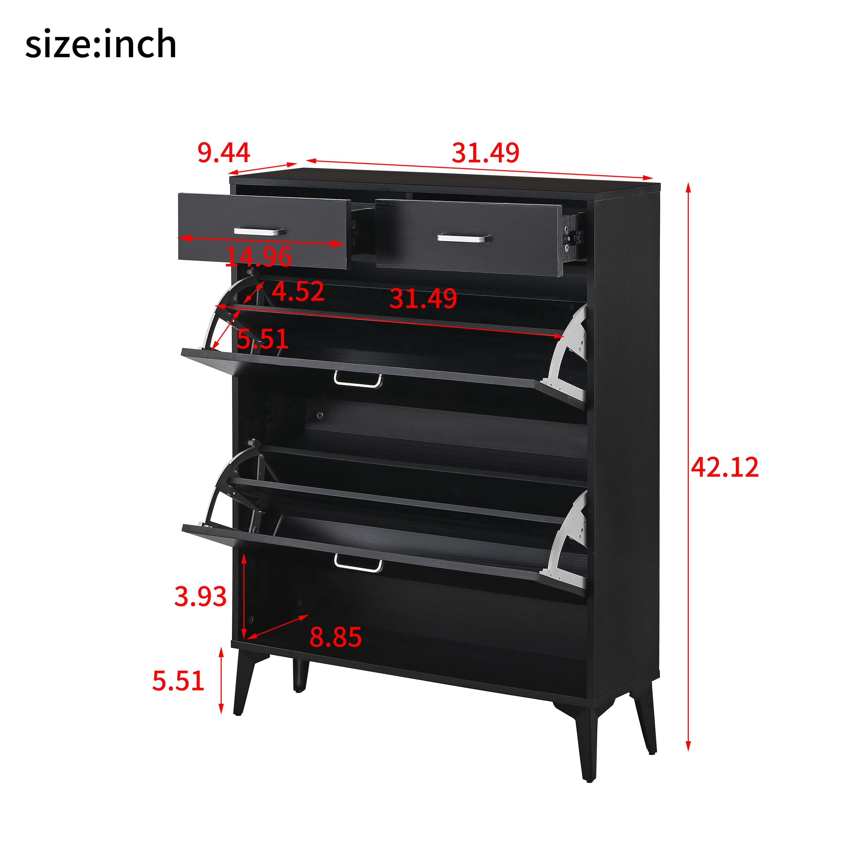 Large size Shoe Cabinet,Free Standing Tipping Bucket Shoe Rack Organizer with 2 Flip Drawers&2 Drawer,Modern Tipping Bucket for Entryway,Hallway,Bedroom-black - Grand Goldman Shop