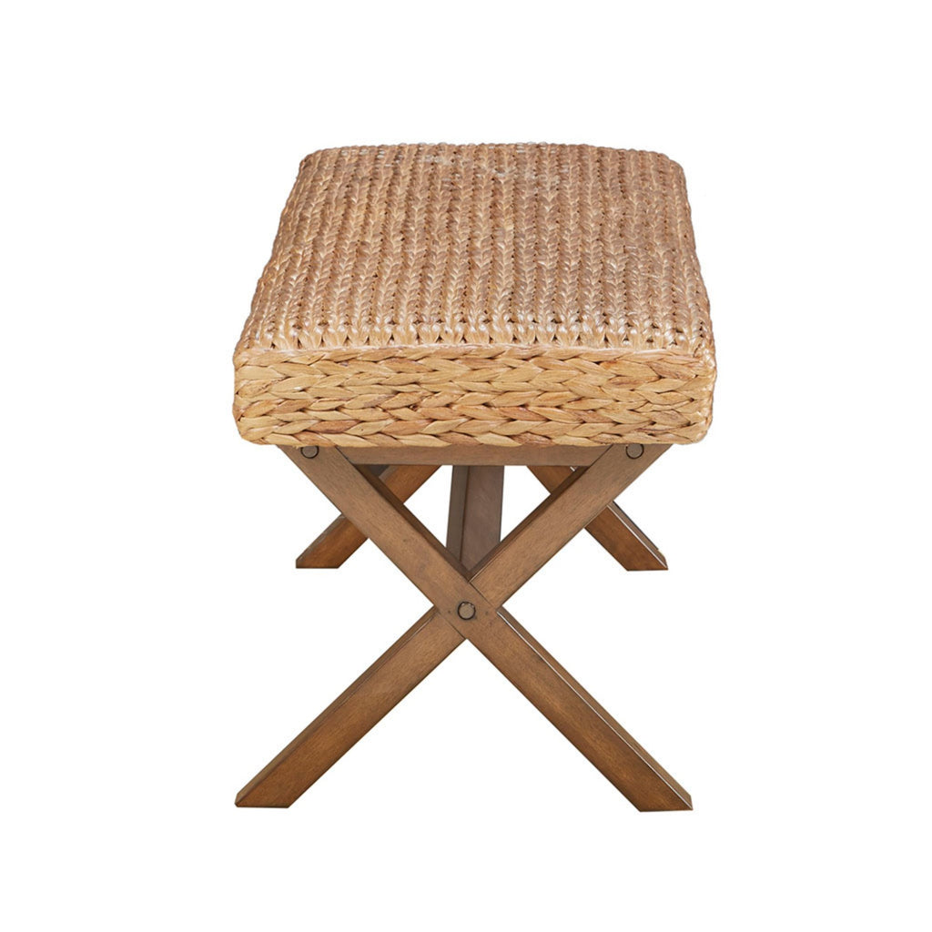 The Bench with Water Hyacinth Seat and Mahogany Base, Chestnut Finish, 45' Width - Grand Goldman Shop