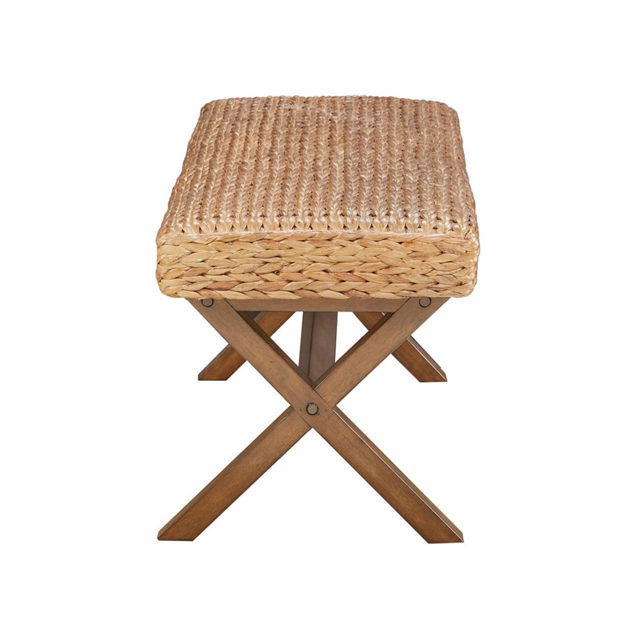 The Bench with Water Hyacinth Seat and Mahogany Base, Chestnut Finish, 45' Width - Grand Goldman Shop
