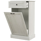HOMCOM Kitchen Tilt Out Trash Bin Cabinet Free Standing Recycling Cabinet Trash Can Holder With Drawer, Light Gray - Grand Goldman Shop