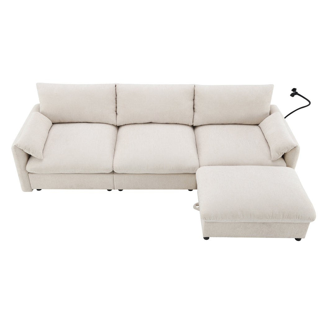 [VIDEO]96.5'' L-Shaped Sectional Sofa with Storage Ottoman and Pockets, Adjustable Phone Holder, USB Charger, Elephant Ear-Shaped Armrests, Comfy Seat for Living Room&Apartment, Chenille, 3 Colors - Grand Goldman Shop