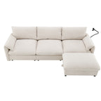 [VIDEO]96.5'' L-Shaped Sectional Sofa with Storage Ottoman and Pockets, Adjustable Phone Holder, USB Charger, Elephant Ear-Shaped Armrests, Comfy Seat for Living Room&Apartment, Chenille, 3 Colors - Grand Goldman Shop